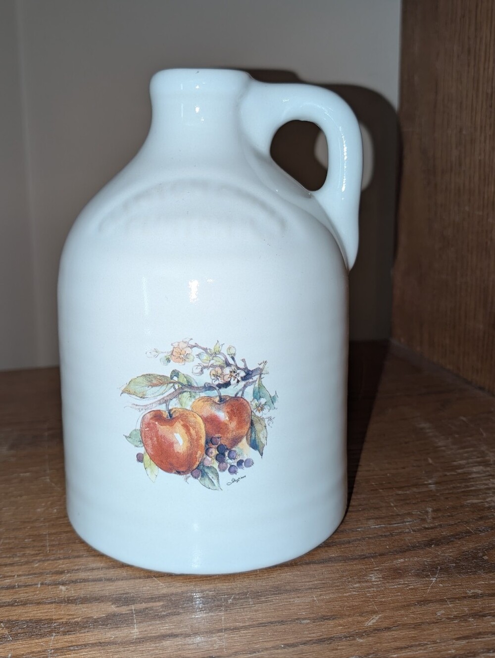 Vintage Harris Potteries Clinton China stoneware jug featuring a fruit decal des